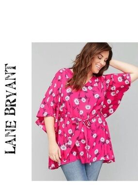Lane Bryant Hot Pink Floral Kimono Blouse Sz 22/24